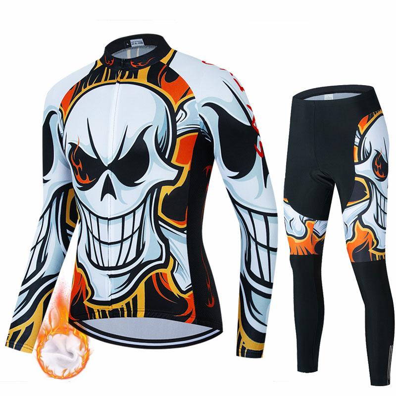 2026 Winter Velvet Warm Skull Pattern Winter Cycling Clothing Thermal Fleece Bicycle Jersey Set MTB Clothes Road Bike Uniforme Ropa Maílllot Ciclismo