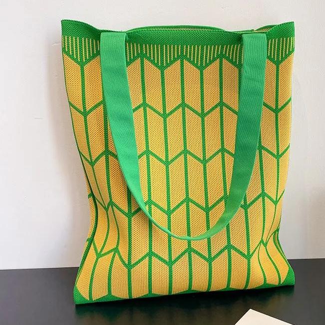 WTEMPO Striped Travel Handbags Stylish Chinese Style Underarm Single-shoulder Bags Ethnic Style Double-shoulder Knitted Bags