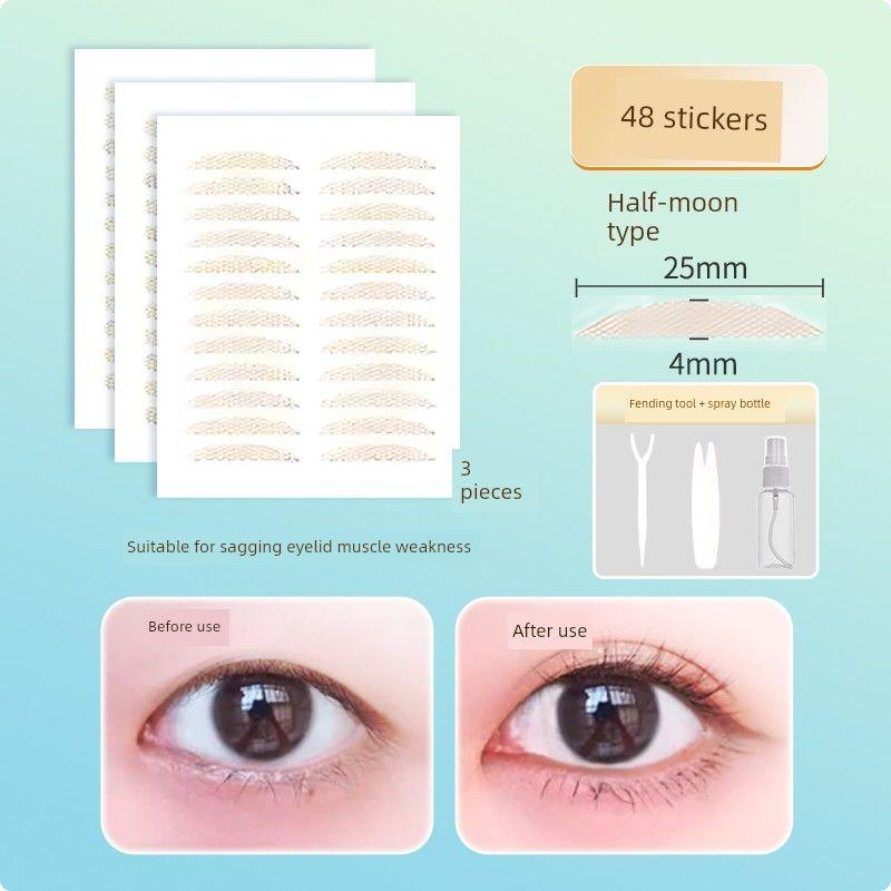 

[Sticky Lace When Exposed to Water] Double Eyelid Stickers Lace Mesh Super Sticky Invisible Nature Non-Reflective Breathable Glue-Free [Experience] Half-Moon Type 48 Stickers
