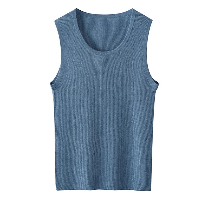 Women's Round Neck Ribbed Wool Knit Vest - Sleeveless Camisole for Autumn/Winter