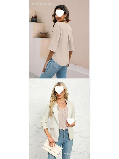 European & American Women's Artistic V-neck Ruffle Casual Shirt