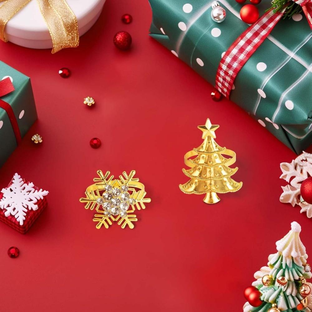 Set of 12 Napkin Rings with Snowflake and Christmas Tree Patterns for Seasonal Table Decor and Holiday Celebrations
