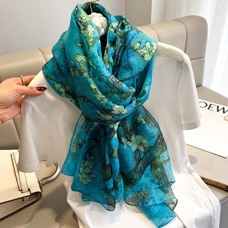 Fashion Luxury  Oversized Ombre Petal Floral Silk Shawl Scarf Lady High Quality Turban Head Hijab Femme Wrap Foulards Snood