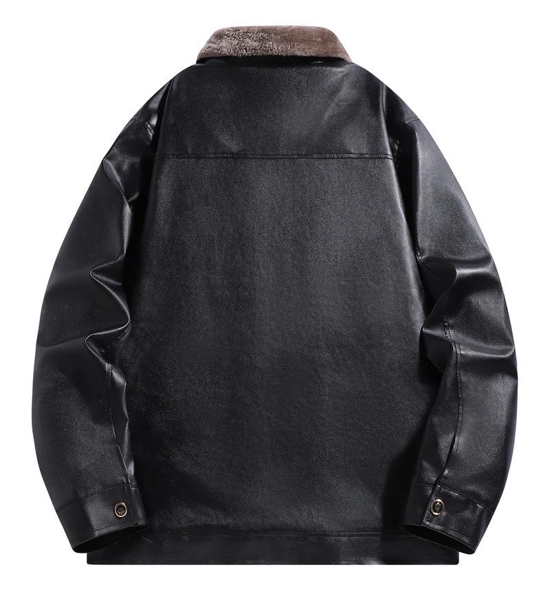 Herren Lederjacke mit dickem Fleece-Futter, Herbst/Winter 2025, Leichter Business Casual Mantel mit Karreekragen, Modisch & Vielseitig.