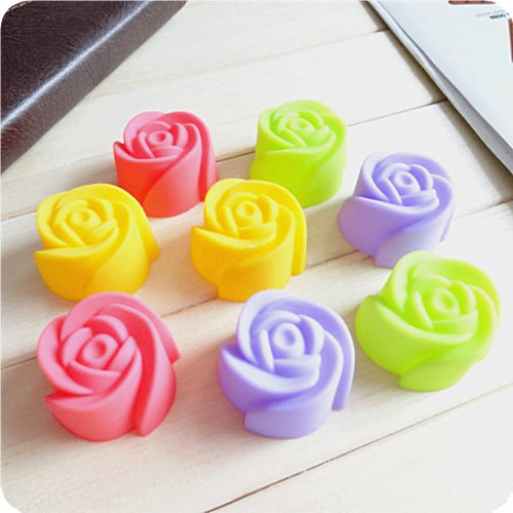 8pcs Kitchen Tools Jelly Chocolate Rose Flower Silicone Baking Mould Cup Cake Mold Cookie