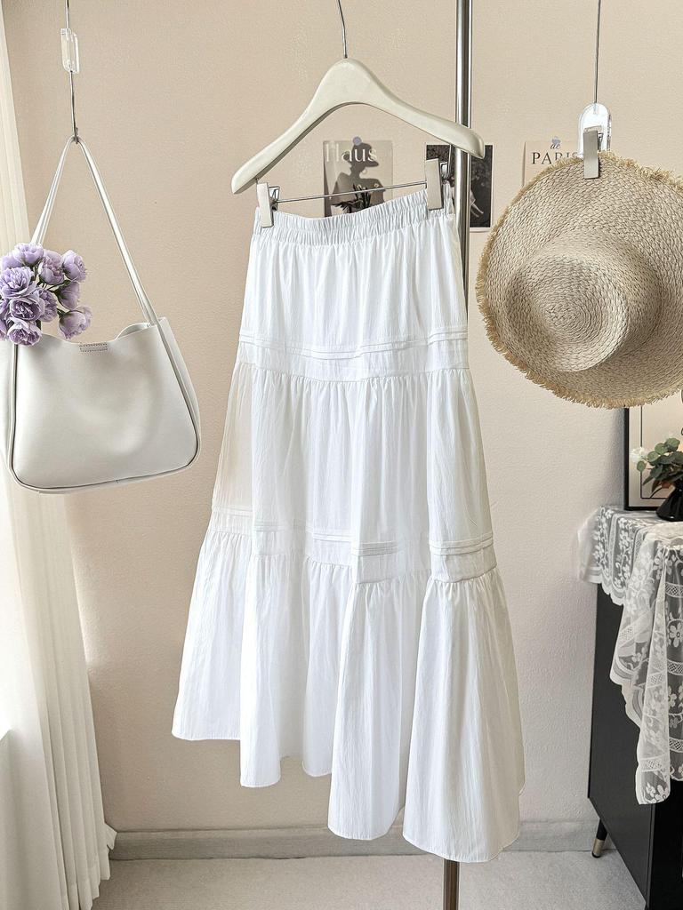 Women's 2026 High-Waisted A-line Midi Skirt - Slimming Layered Design