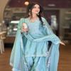 Sky Blue Silk Short Kurta with Tulip Pants and Embroidered Dupatta Set