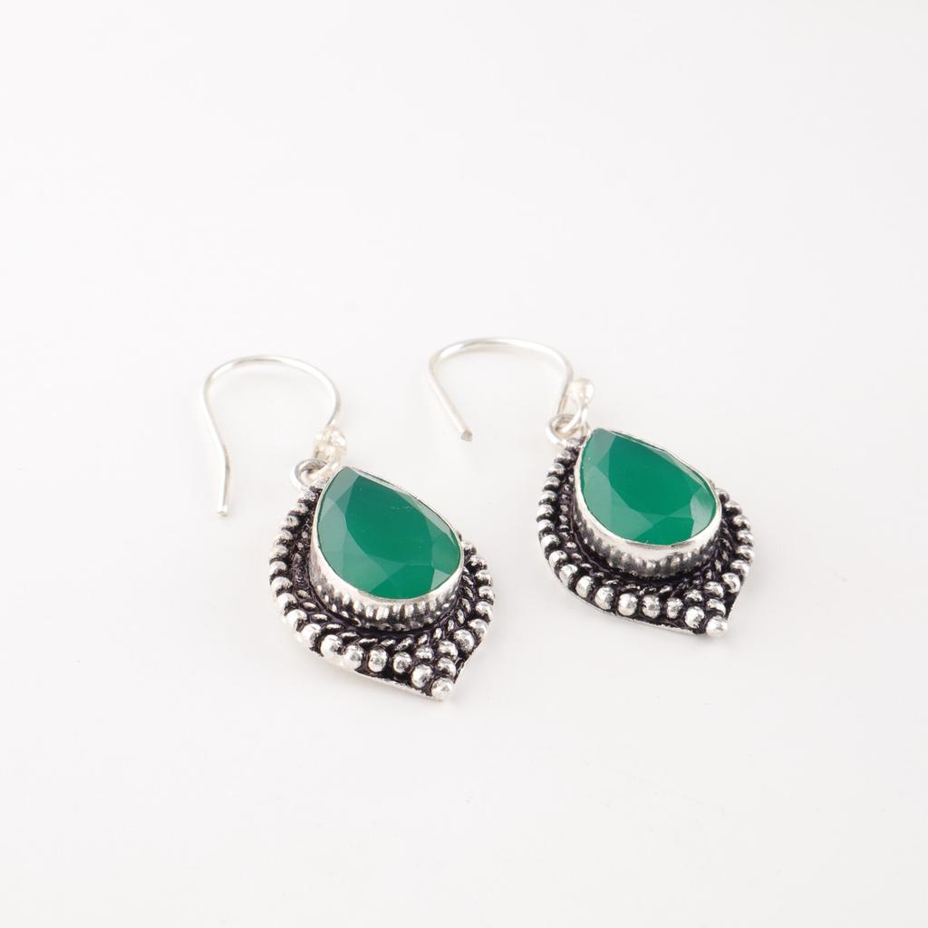 Green Onyx Gemstone 925 Sterling Silver Handmade Jewelry Earrings Gift For Women EE-164-19