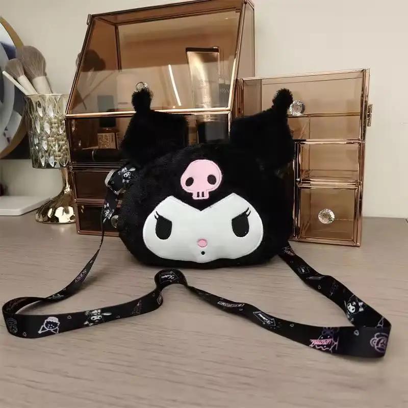 Sanrio Cute Kuromi Plush Bag Large Cute  Room Decor Anime Plush Toys Storage Bag Shoulder Bag Tote Girl Makeup Plushie Bag Gifts