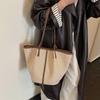 Canvas-Tragetasche mit Kontrastbesatz und langen Trägern, lässige Alltags-Einkaufstasche für Damen, für den täglichen Gebrauch