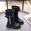 Girls High Boots with Bow-knot  Non-slip Fashion Children Pearls Elegant Princess Boots Side Zipper Kids Leather Long Boots