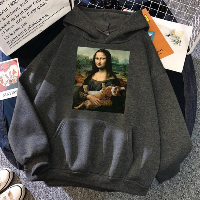 T Shirts Mona Lisa Hugging Cat Kawaii hoodie