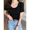 Women's Summer Square Collar Short Sleeve Fitted T-shirt