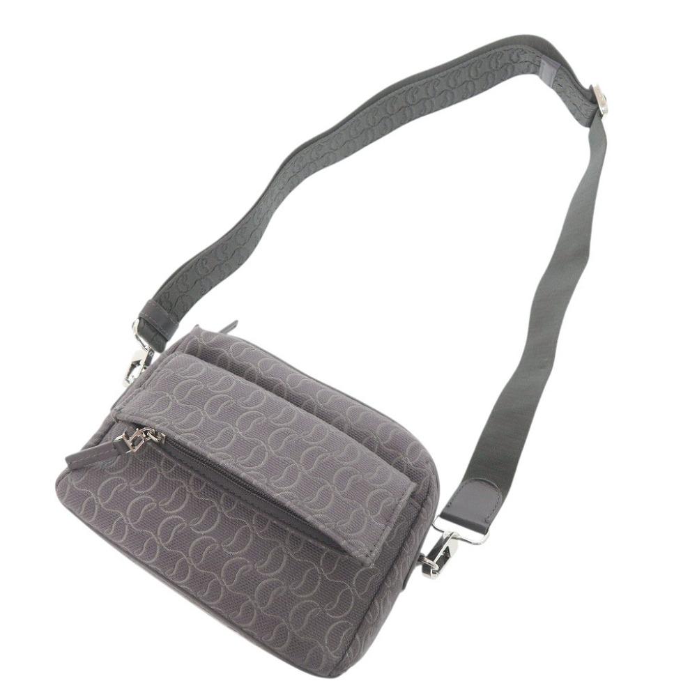 Used AUTHENTIC Christian Louboutin ZIP N FLAP Shoulder Bag gray Canvas/Leather