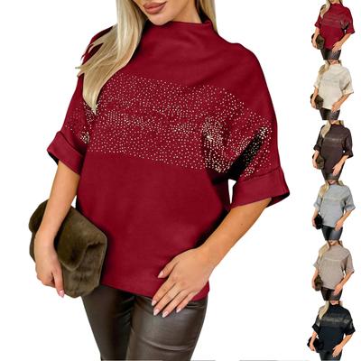 Women's New European And American Sequined Color High,Neck Fashion Top