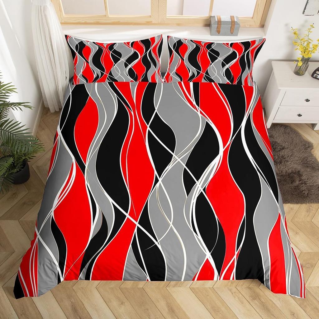 Modern Geometric Duvet Cover Abstract Art Stripes Bedding Set Simple Colorful Lines Comforter Cover for Kids Women Men Room Dorm