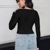 Winter Spring Women Solid Rib Knit V Neck Stripe Pull Sweater Femme Y2k Long Sleeve Pullover Jersey Tops Fashion Clothes