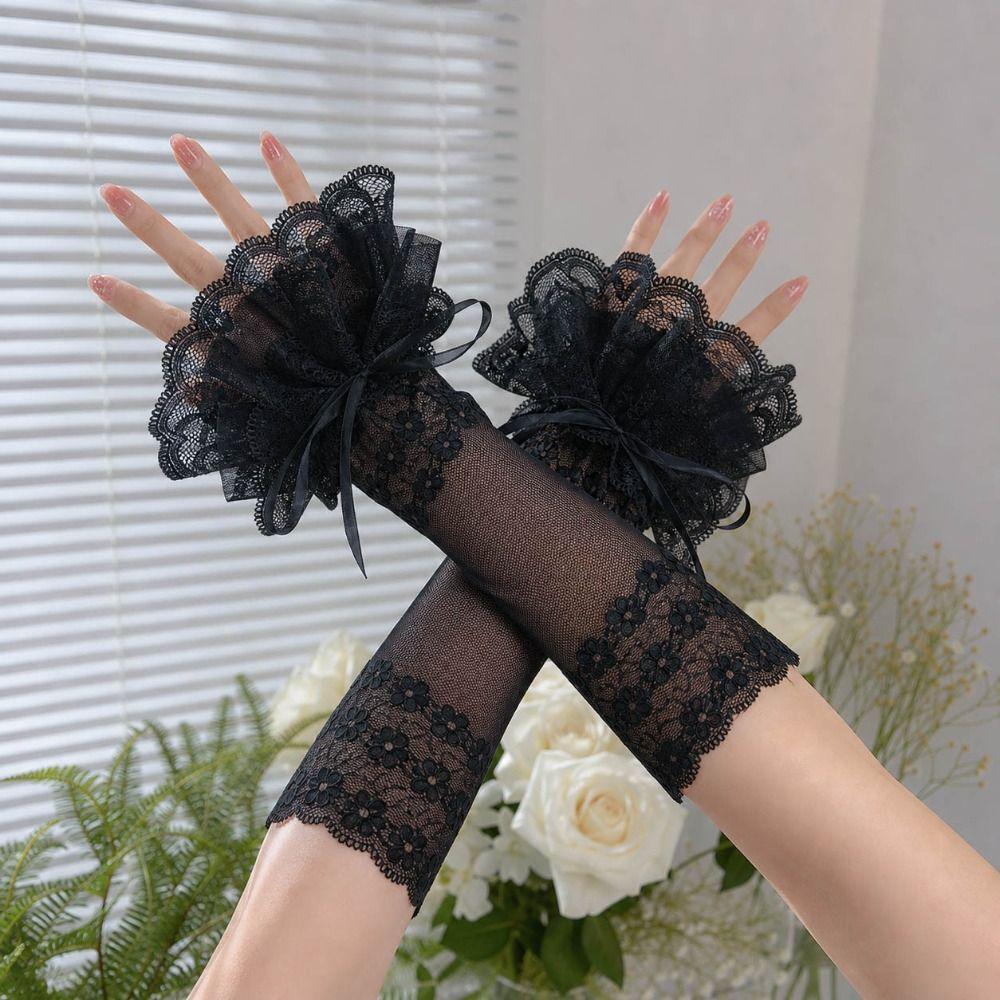 Ruffled Lace Lace Arm Sleeves Elastic Band Fake Sleeves Women's Fingerless Gloves  Anime Costume