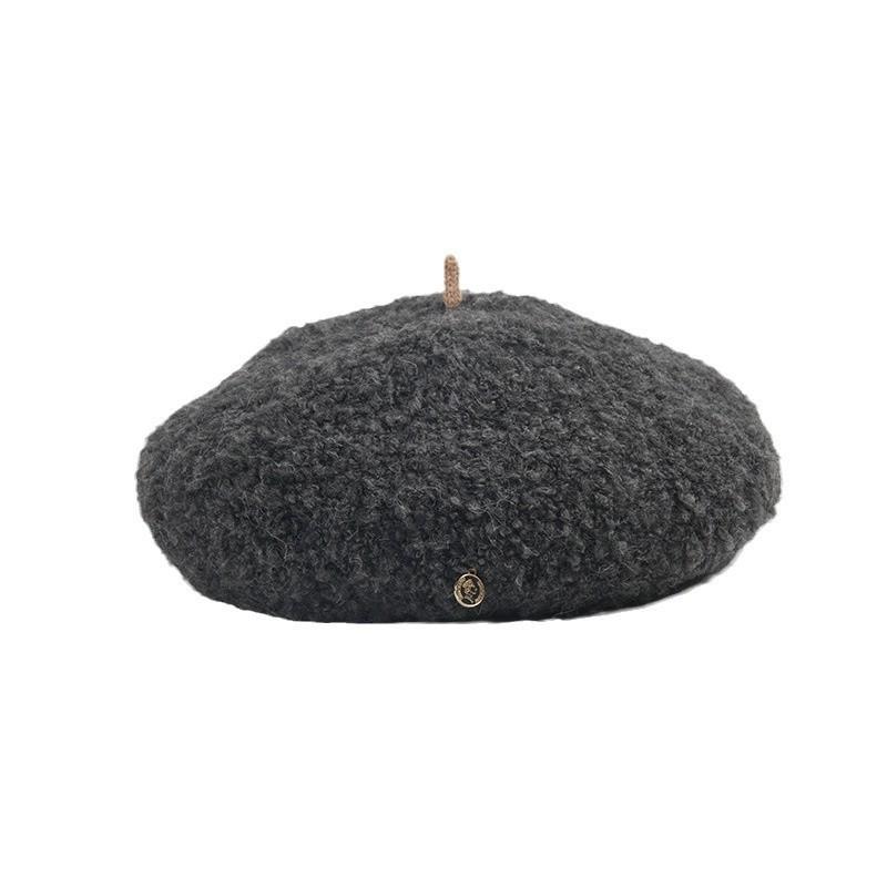 Beret Female Autumn And Winter Show Small Temperament Literary And Retro Circle Lamb Plush Big Head Circumference Versatile Painter Hat
