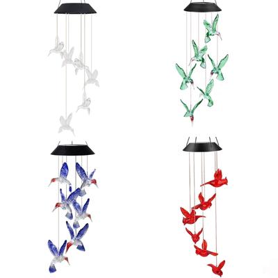 Outdoor Waterproof Solar Hummingbird Wind Chimes with Bright Color Changing LED Light Indoor Garden Landscape Light