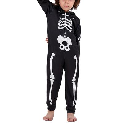 Halloweenská rodinná pyžama Potisk kostry Jednodílné spací oděvy pro sváteční párty Černá DĚTSKÁ 4 5R