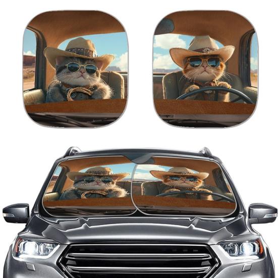 2Pcs Animal Print Car Sun Shade High-Density Aluminum Foil Windshield Sunshade Blocks UV Rays Sun Visor All-Season Protection Vehicle Sun Protector