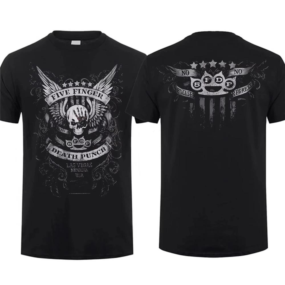 Mode Herren T-Shirt Doppelseitig Keine Reue Schwarz Von Five Finger Death Punch T-Shirt Grafik Jugendkleidung Streetwear Sehr Cool