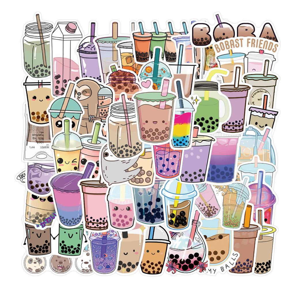 50 New Style Pearl Milk Tea Graffiti Stickers Decorate Suitcase Motorcycle Trolley Case Notebook Waterproof Stickers