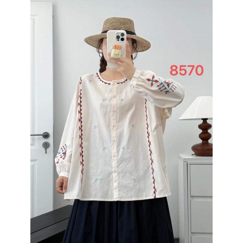 

Женский ретро-кардиган 2025 Весна, этническая вышивка, стойка-воротник, оверсайз, длинный рукав One Size бежевый