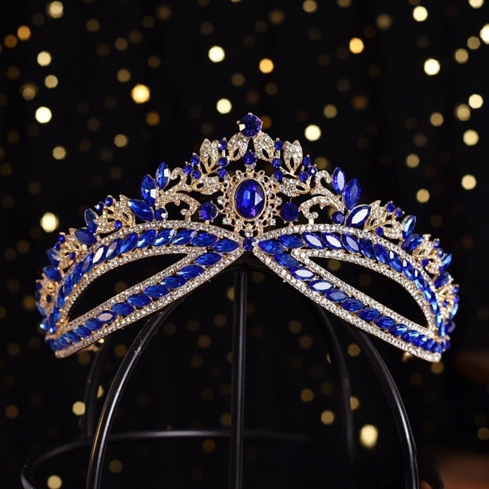 Gorgeous Design Wedding Crystal Crown Baroque Style Queen Crown Bridal Tiara  Bridal Accessories синий/золотой