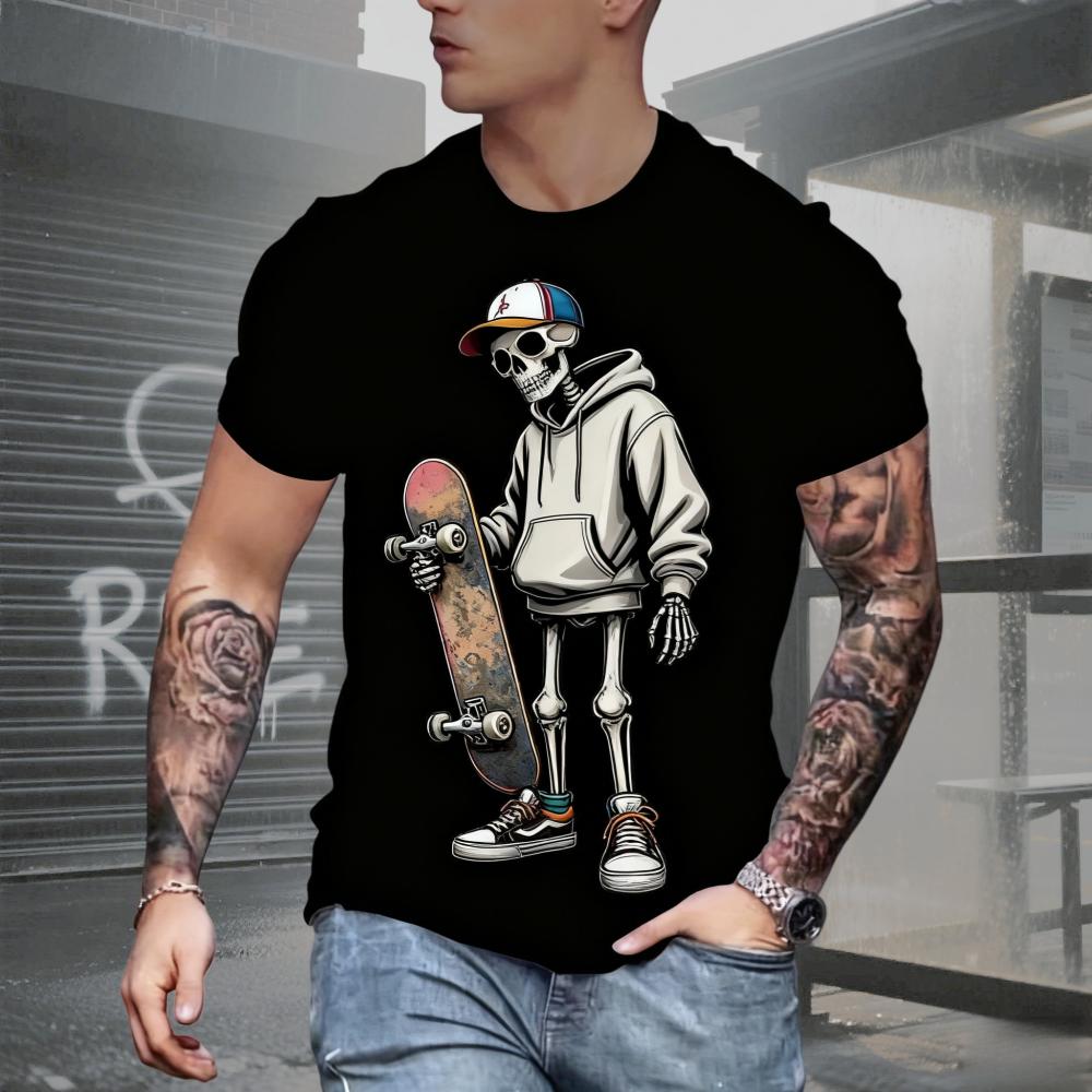 Summer Fashion Men's Skull Printed T-Shirts Breathable Short Sleeve Tee Crew O-Neck Men's Clothing Vintage Comfort Y2k Women's Clothes