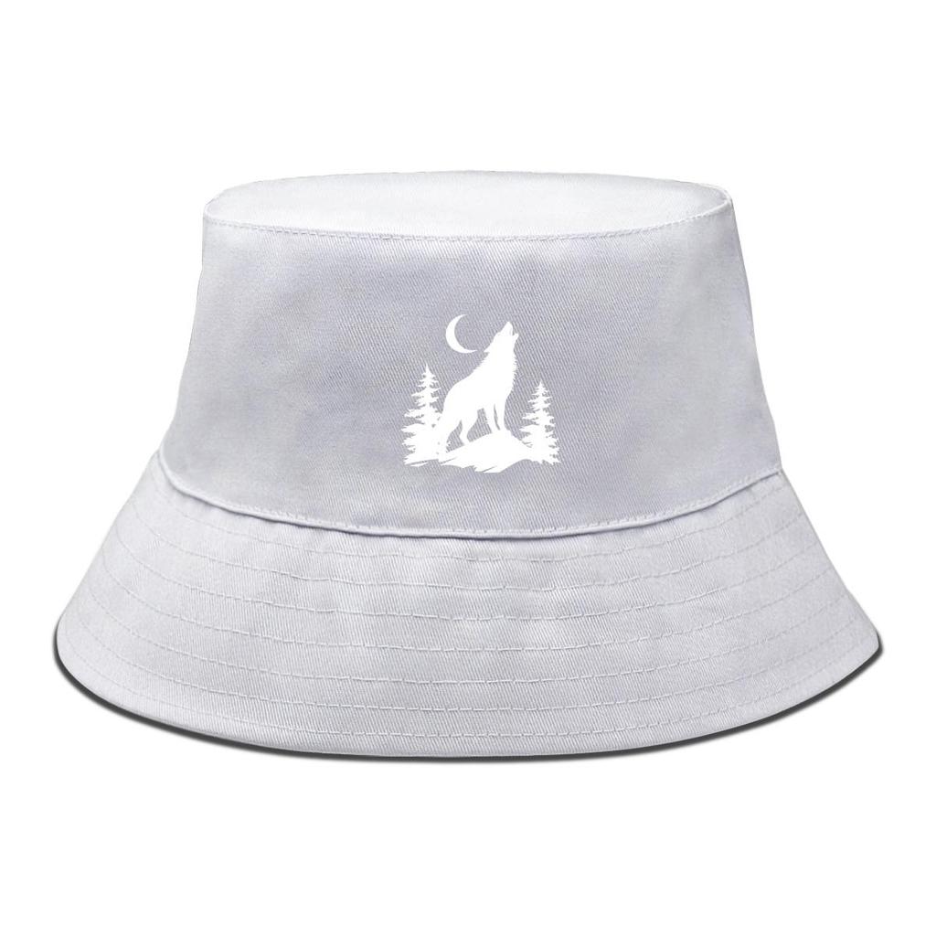 Wolf & Moon Print Bucket Hat , Sun Cap Unisex Candy Color Spring Beach Hat
