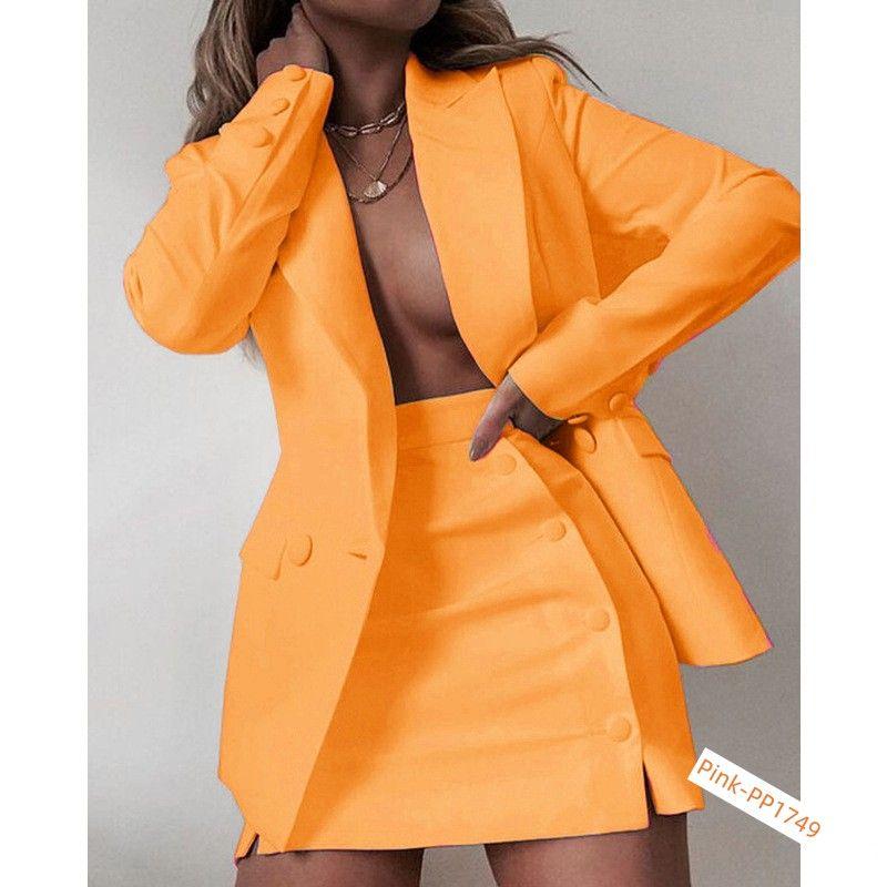 Women's Suit Spring Small Suit Pure Color Two-piece Set Suit + Short Skirt Mid-Length Dress Set Women