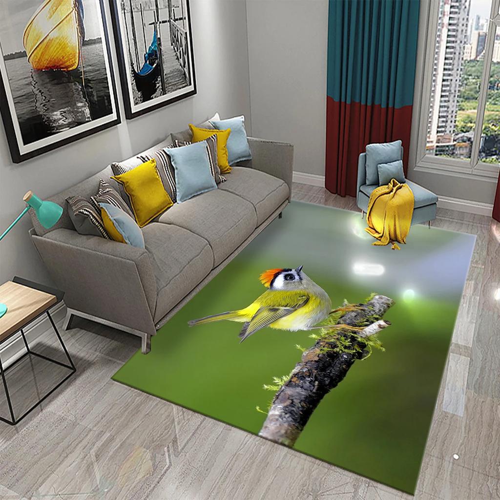 3D Cute Bird Carpet Beautiful Animal Forest Rug for Living Room Bedroom Sofa Kitchen Bathroom Doormat Non-slip Floor Decor Mat