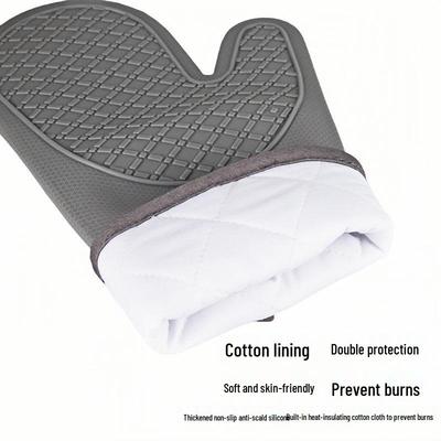 Silicone Oven & Microwave Heat-Resistant Baking Gloves with Thick Plaid Cotton Lining