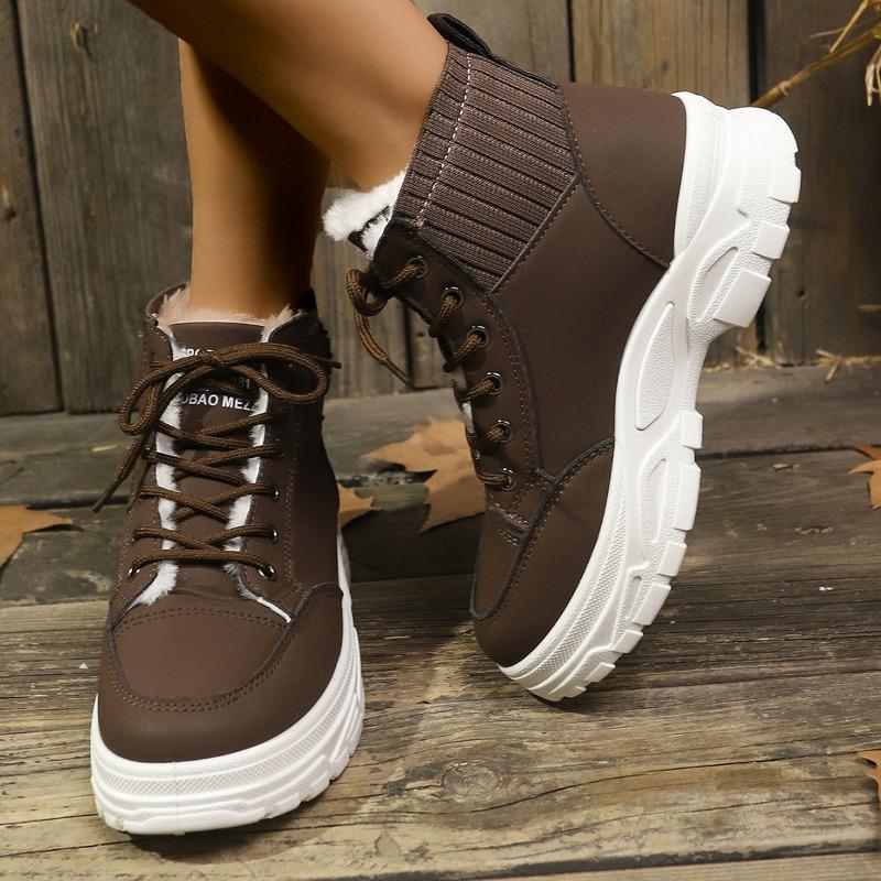 2024 Plus Size Women's Shoes Ankle Women's Boots Platform Casual Boots Women Round Toe Med Heel Front Lace-up Warm Ladies Shoes