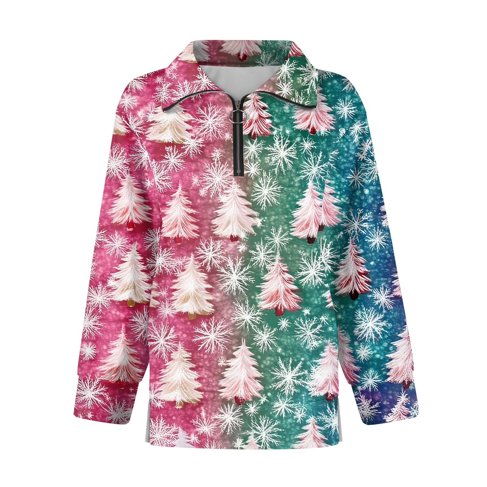 Женская повседневная полумолния с лацканами и рождественским принтом — фото 4