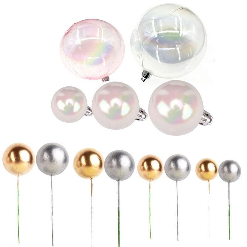 Gold, Silver, and Iridescent Ball Cake Toppers - Baking, Birthday, Dessert Decoration Set