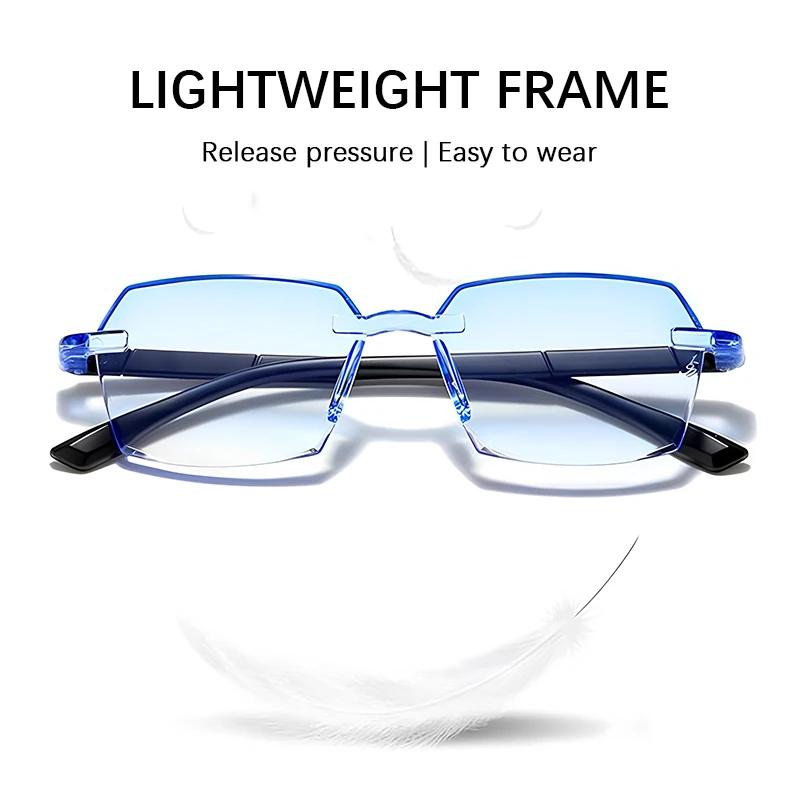 Fashionable Anti Blue Light Reading Glasses Men Women Long Range Presbyopia Eyeglasses Frameless High End