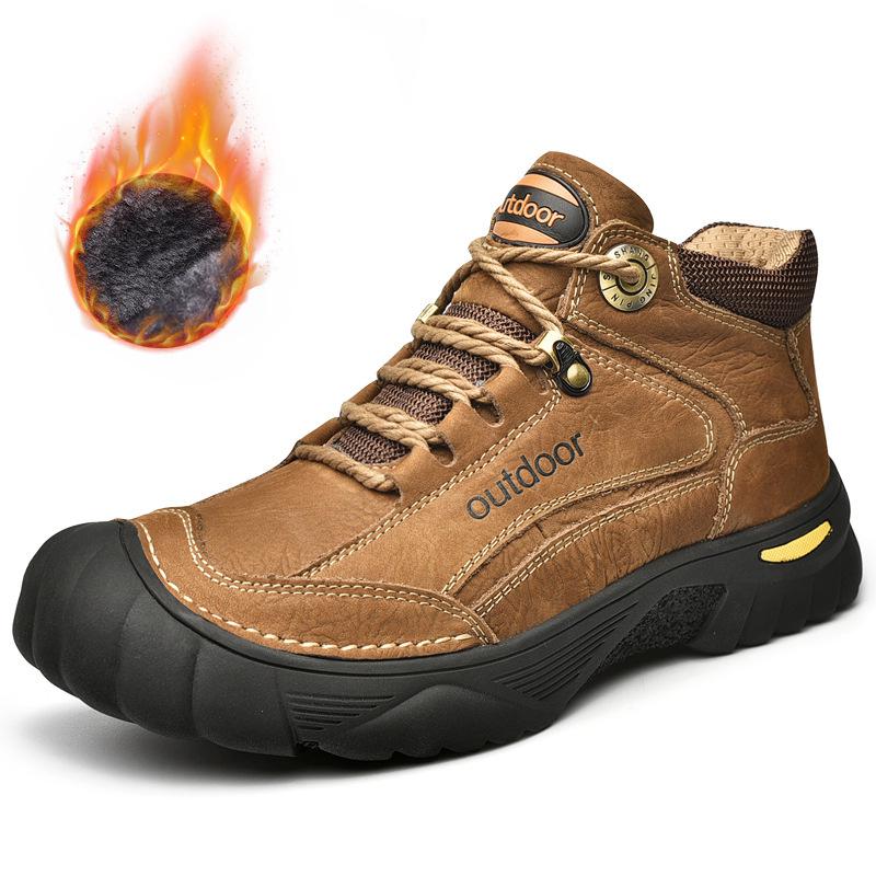 Outdoor Men's Boots Genuine Leather Casual Shoes Man Climbing Hiking Shoes Warm Winter Boots Men High Quality Platform Snow Boot