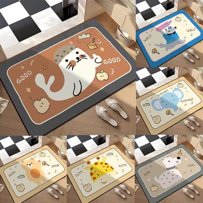 Diatom Mud Bathroom Mat Cute Animal Series Pattern Dog Bear Quick Dry Absorbent Rug Non Slip Toilet Door Mat for Home Decor