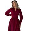2025 European & American Women's Slim French V-Neck Long Dress with Tie-Up, Slit, and Long Sleeves