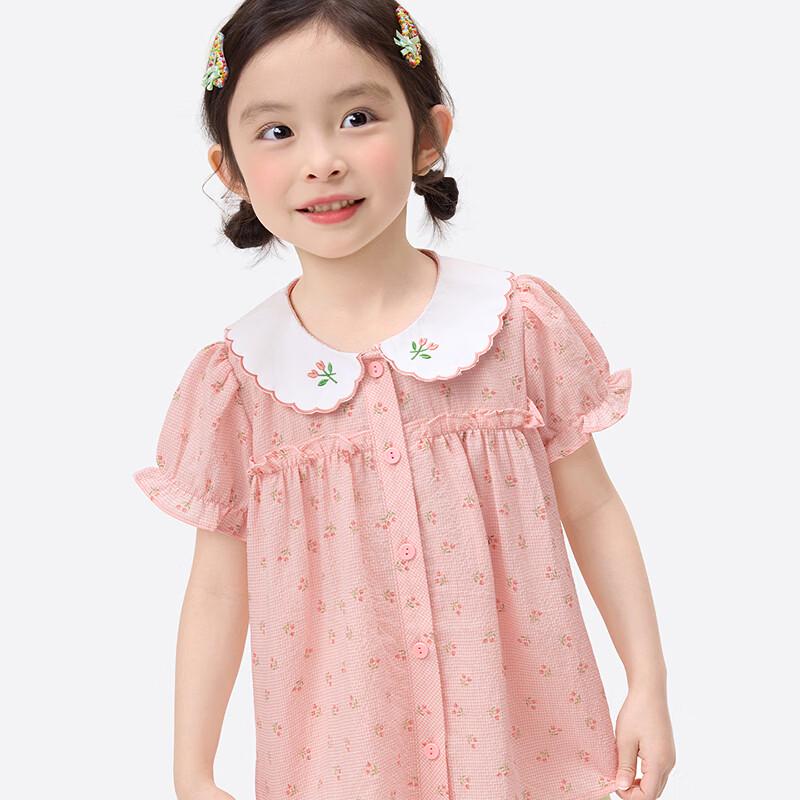 Girls' Summer Floral Plaid Puff Sleeve Shirt