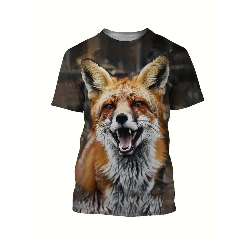Novelty Fox Graphic 3D Printed Men T-Shirts Hip Hop Personality Round Neck Tees Short Sleeve Tops Harajuku Y2k Men Kids Clothing