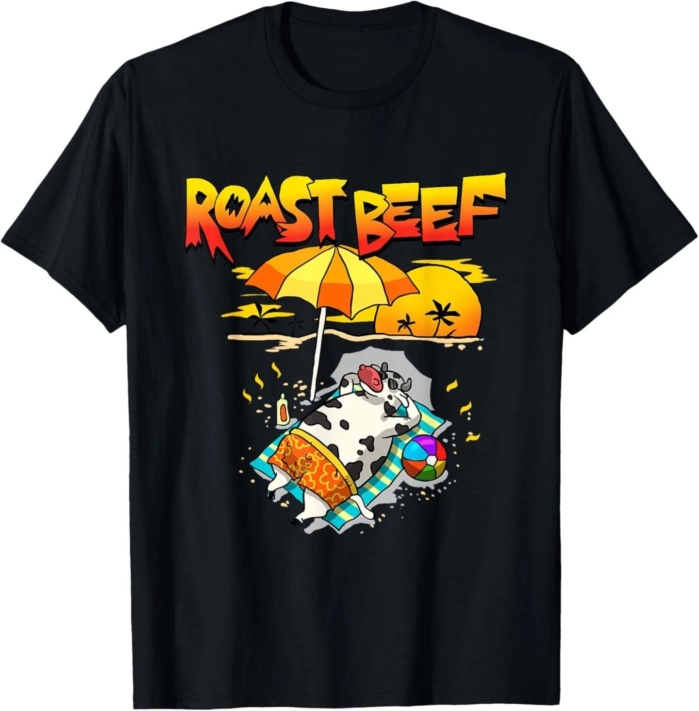 Roast Beef  Shirt Cow on Beach Vacation Sun Tan Summer Lover T- Shirt XL
