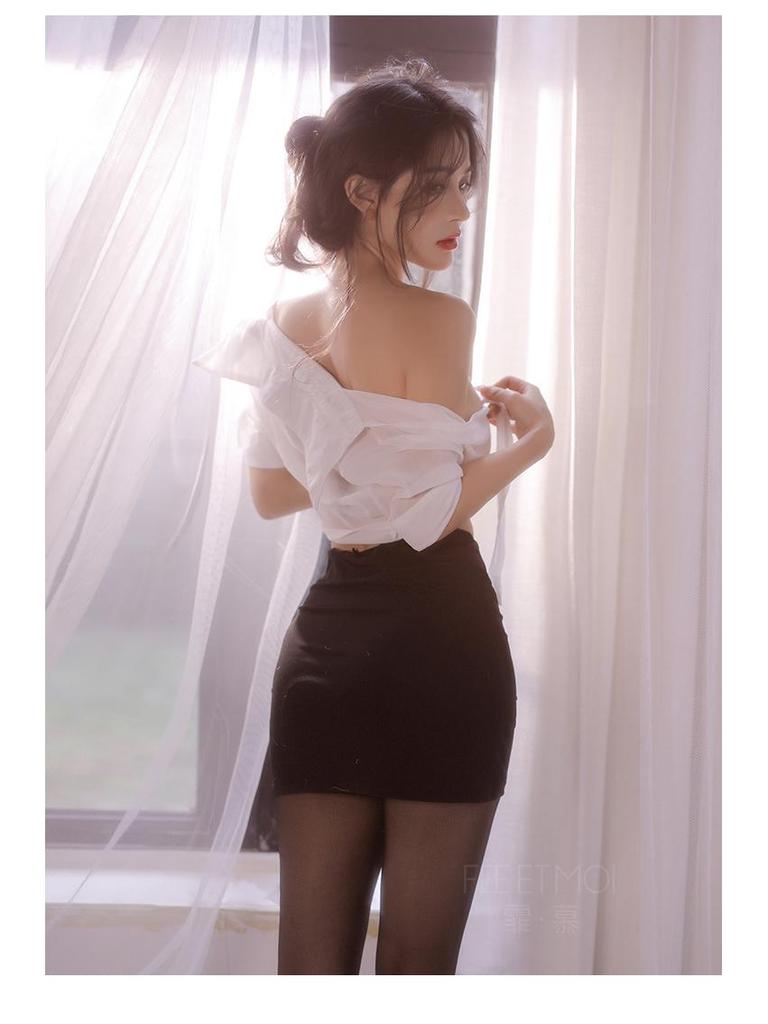 Feimu Sexy Secretary Lingerie Set: See-Through Professional Suit with Skirt