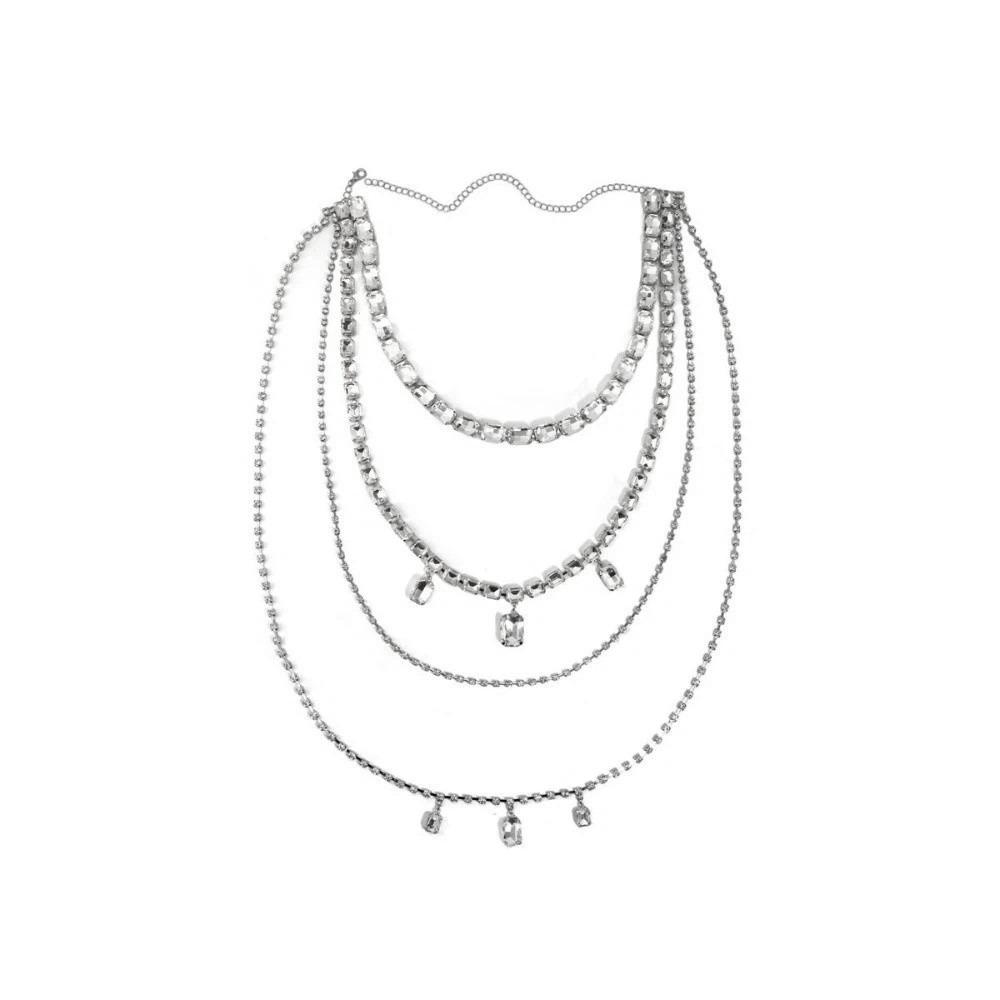 

Big Square Pendant Shoulder Chain Necklace Tassels Shine Rhinestone Necklace Wedding срібний