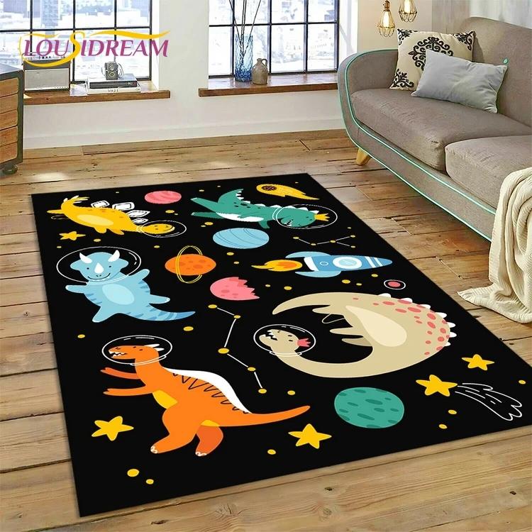 3D Cute Dino Cartoon Dinosaur Space Carpet Rug for Bedroom Living Room Home Sofa Decoration,Children Game Large Decor Floor Mat