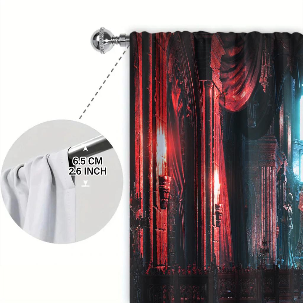 2 Pezzi Tenda Stampata Stile Europeo Chiesa per Arredo Casa - Trattamento Finestra con Tasca per Asta per Camera da Letto, Ufficio, Cucina