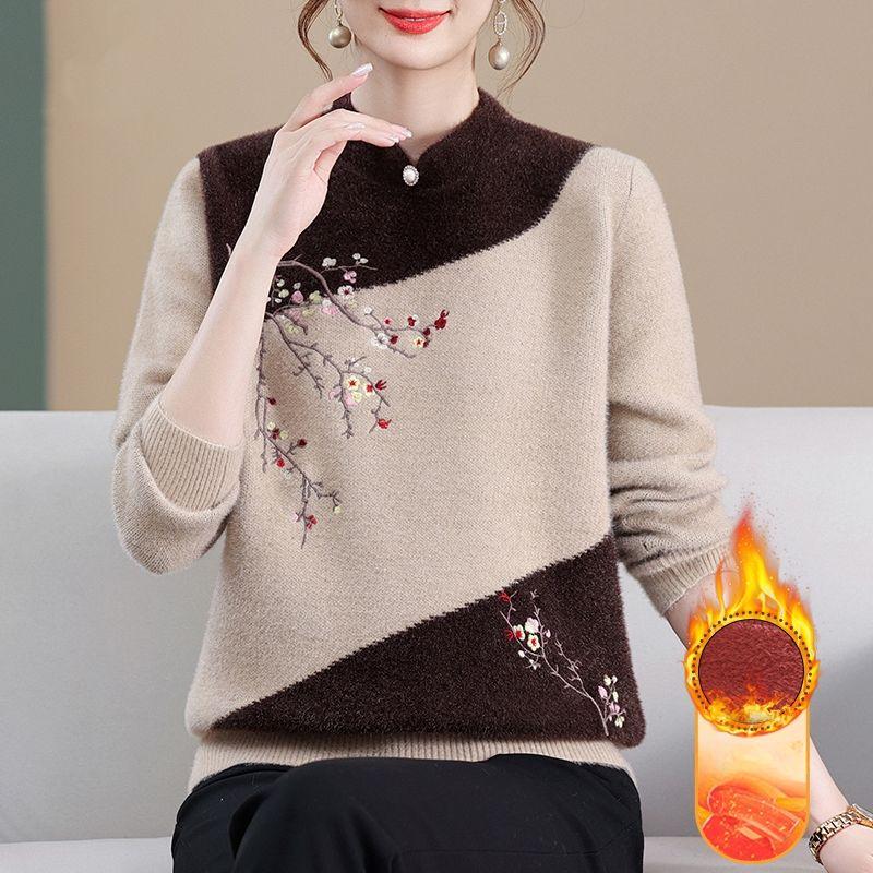 

Женский свитер из норкового флиса Зимний Толстый Теплый Большого размера Свитер Свободный Пуловер Вышитый Плюшевый Трикотаж XL кофейный